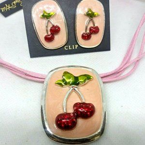 Red Cherry Rockabilly Necklace Earrings Set